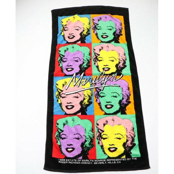 Vintage 80s Marilyn Monroe Andy Warhol Face Art Print Terry Cloth Beach Towel